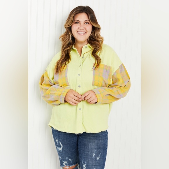 POL Bright Autumn Full Size Contrast Plaid Twill Shacket - Picture 8 of 11